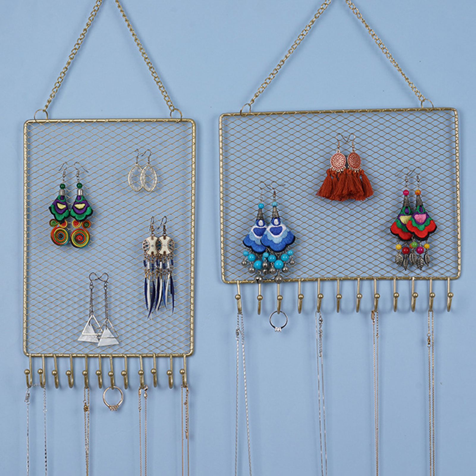 Visland Earring Wall Holder, Hanging Metal Grid Horizontal Type or Vertical  Type Rectangle Earring Organizer Wall Mounted Jewelry Organizer Display